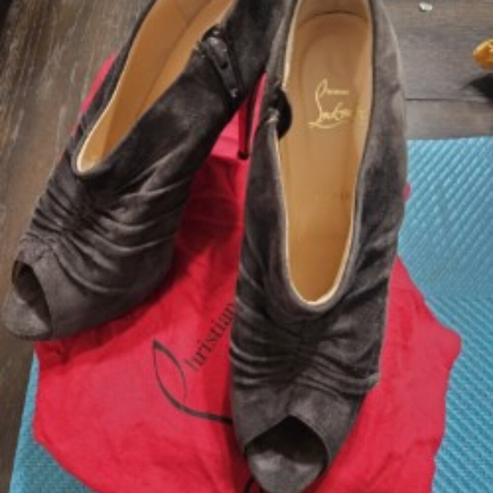 Christian Louboutin Treopli 120 Suede Boots Heels Peep Toe EU 42 US 11.5